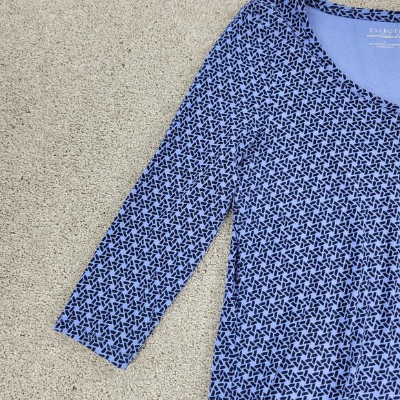 Talbots Womens Weekend Tee Large‎ Blue Printed Stretch Knit 3/4 Sleeve Pullover - Picture 9 of 12